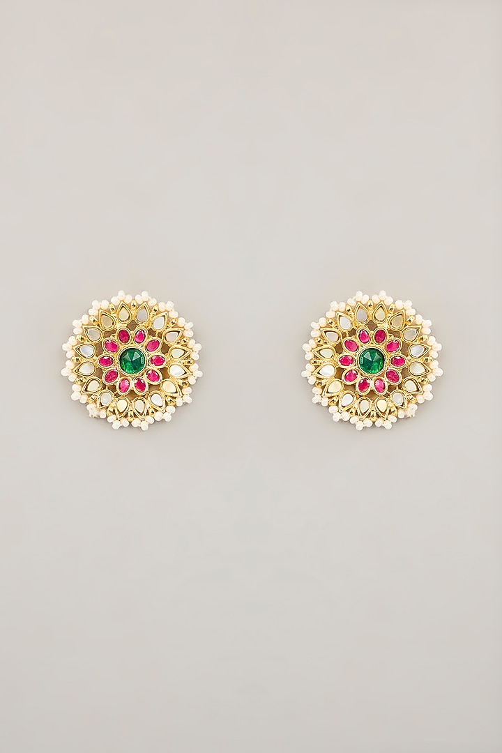 Gold Plated Jadau Kundan Polki & Natural Gemstone Choker Necklace Set by Shlok Jewels at Pernia's Pop Up Shop