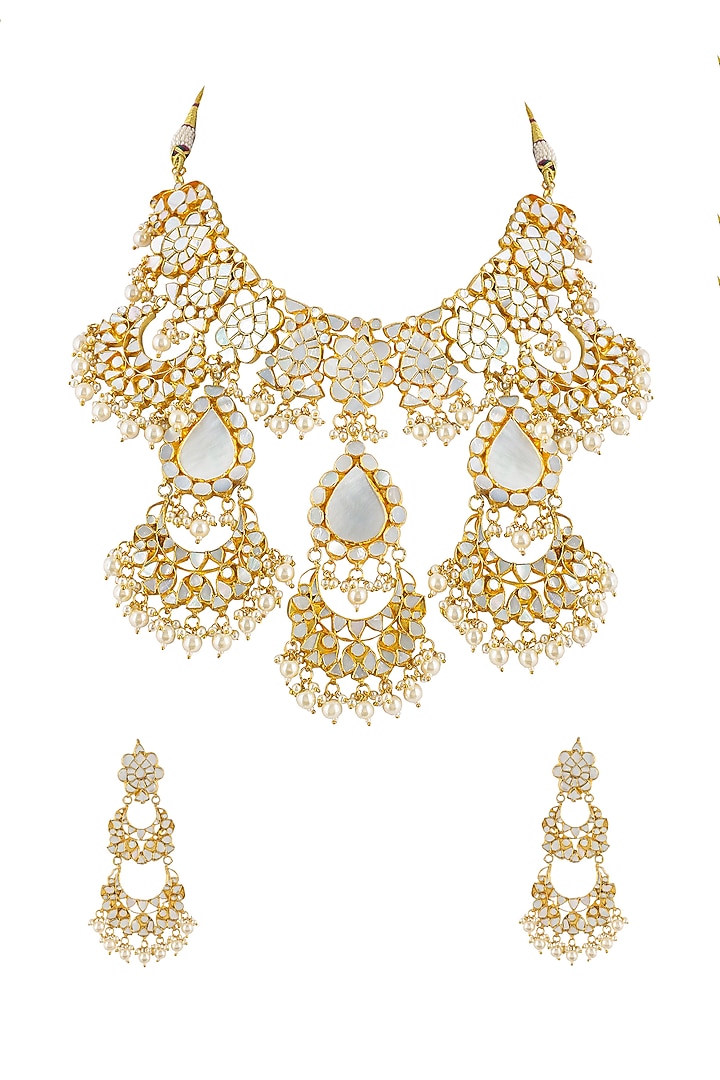 Gold Plated Kundan Polki Necklace Set by Shlok Jewels at Pernia's Pop Up Shop