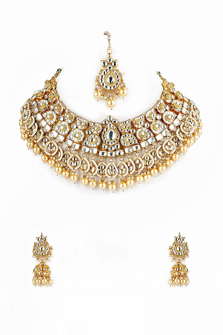 Gold Plated Natural Gemstones Necklace Set by Shlok Jewels at Pernia's Pop Up Shop