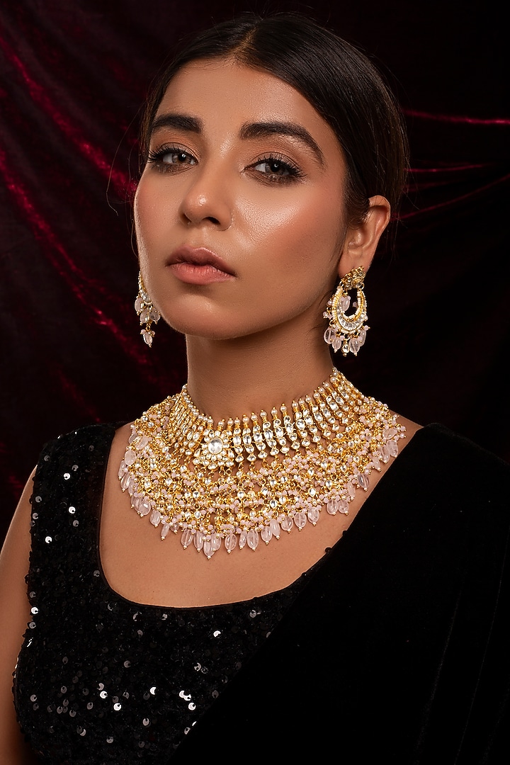 Gold Plated Semi Precious Stones Necklace Set by Shlok Jewels at Pernia's Pop Up Shop