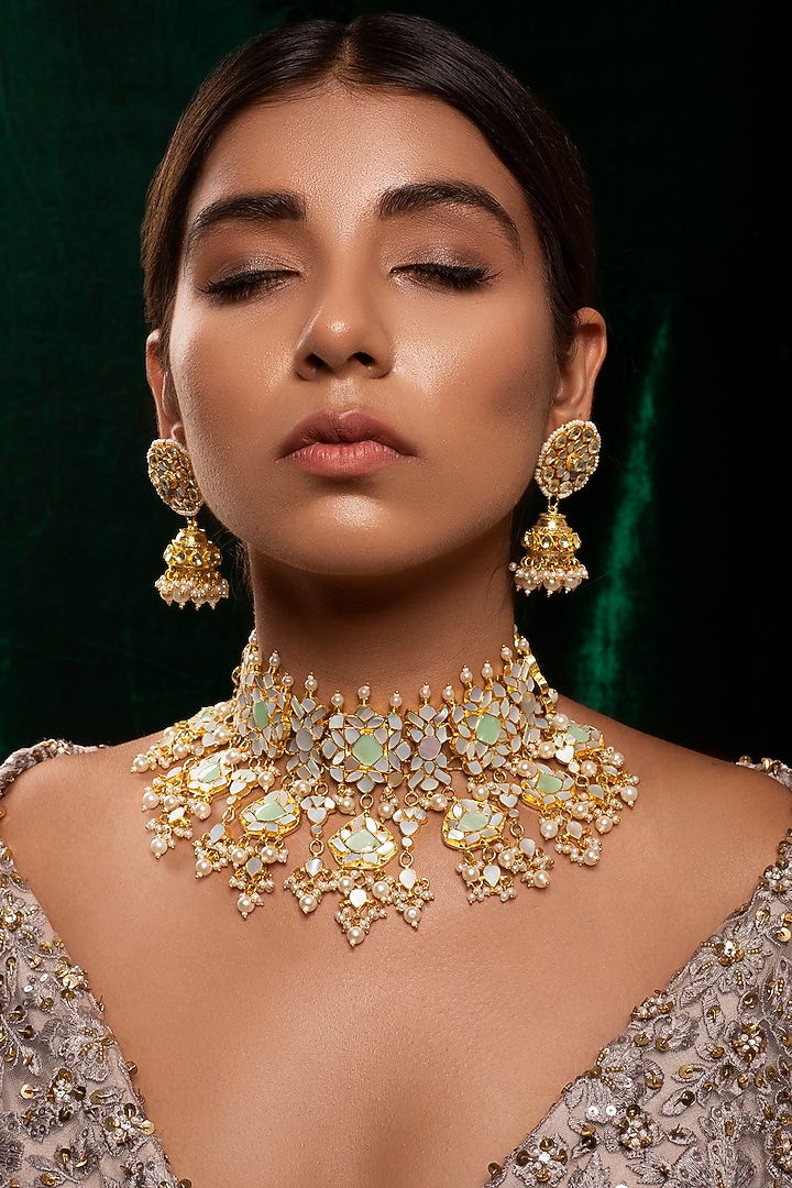 Gold Plated Mother Of Pearl Necklace Set by Shlok Jewels at Pernia's Pop Up Shop