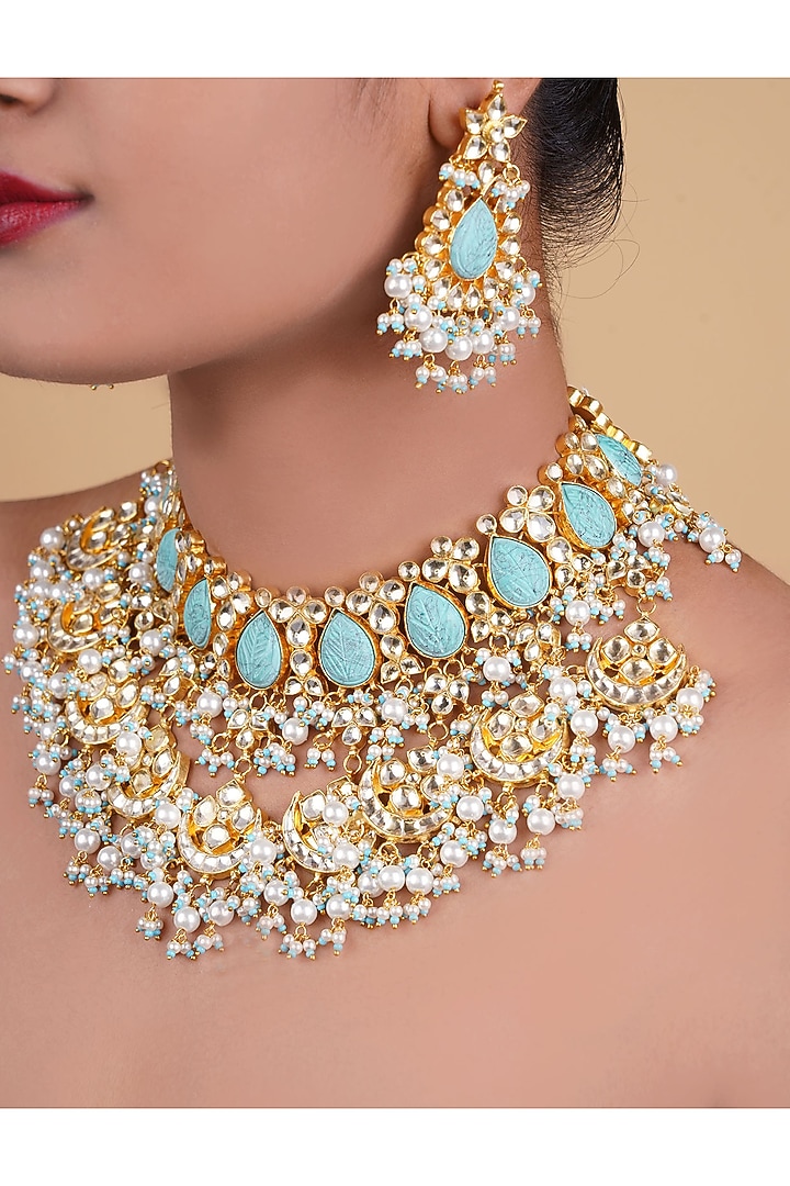 Gold Plated Necklace Set With Kundan Stones by Shlok Jewels at Pernia's Pop Up Shop