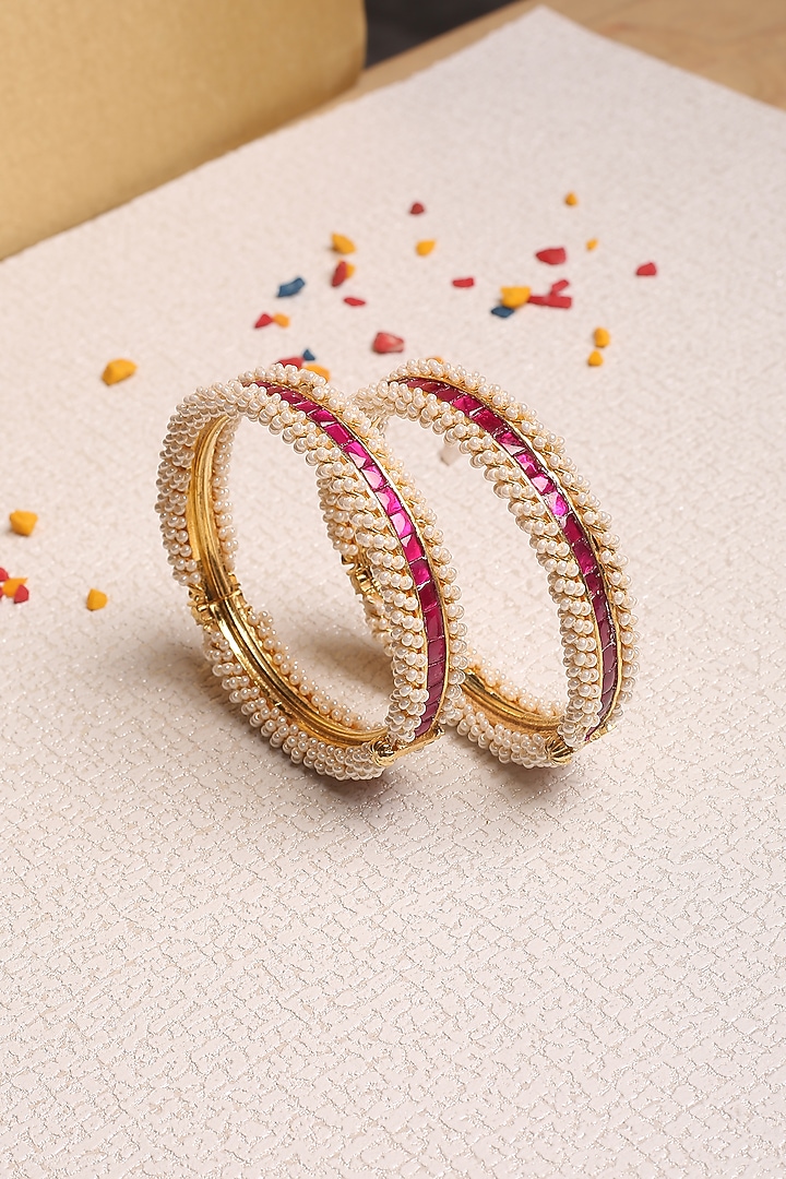 Gold Plated Kundan & Natural Gemstones Openable Bangles by Shlok Jewels at Pernia's Pop Up Shop