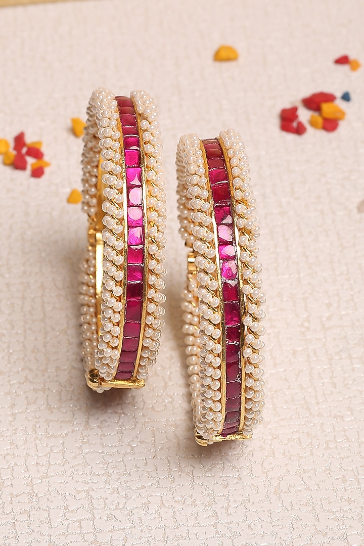 Gold Plated Kundan & Natural Gemstones Openable Bangles by Shlok Jewels at Pernia's Pop Up Shop