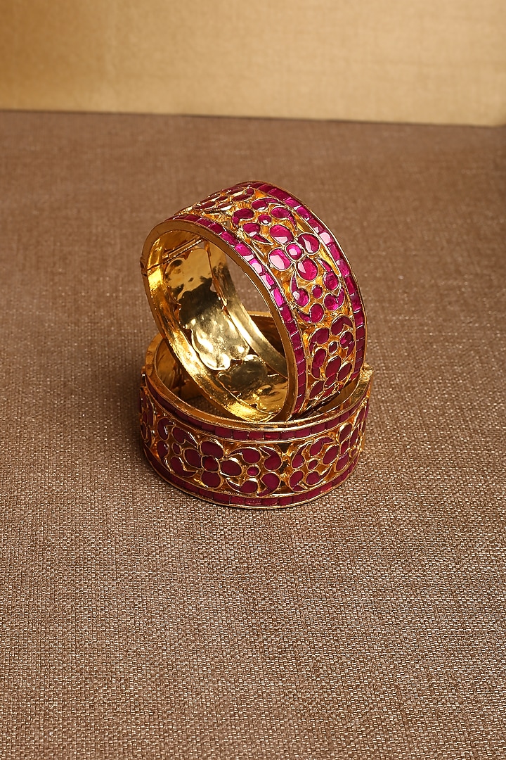 Gold Plated Semi Precious Stones Openable Bangles [Set of 2] by Shlok Jewels at Pernia's Pop Up Shop