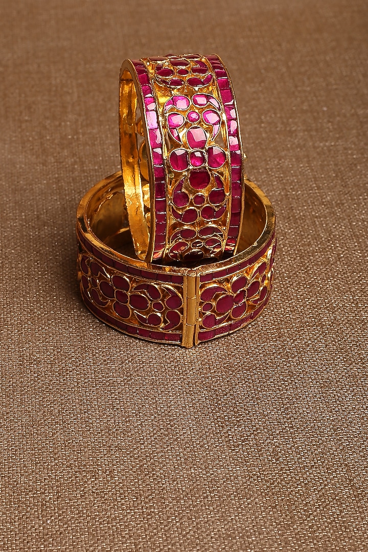 Gold Plated Semi Precious Stones Openable Bangles [Set of 2] by Shlok Jewels at Pernia's Pop Up Shop