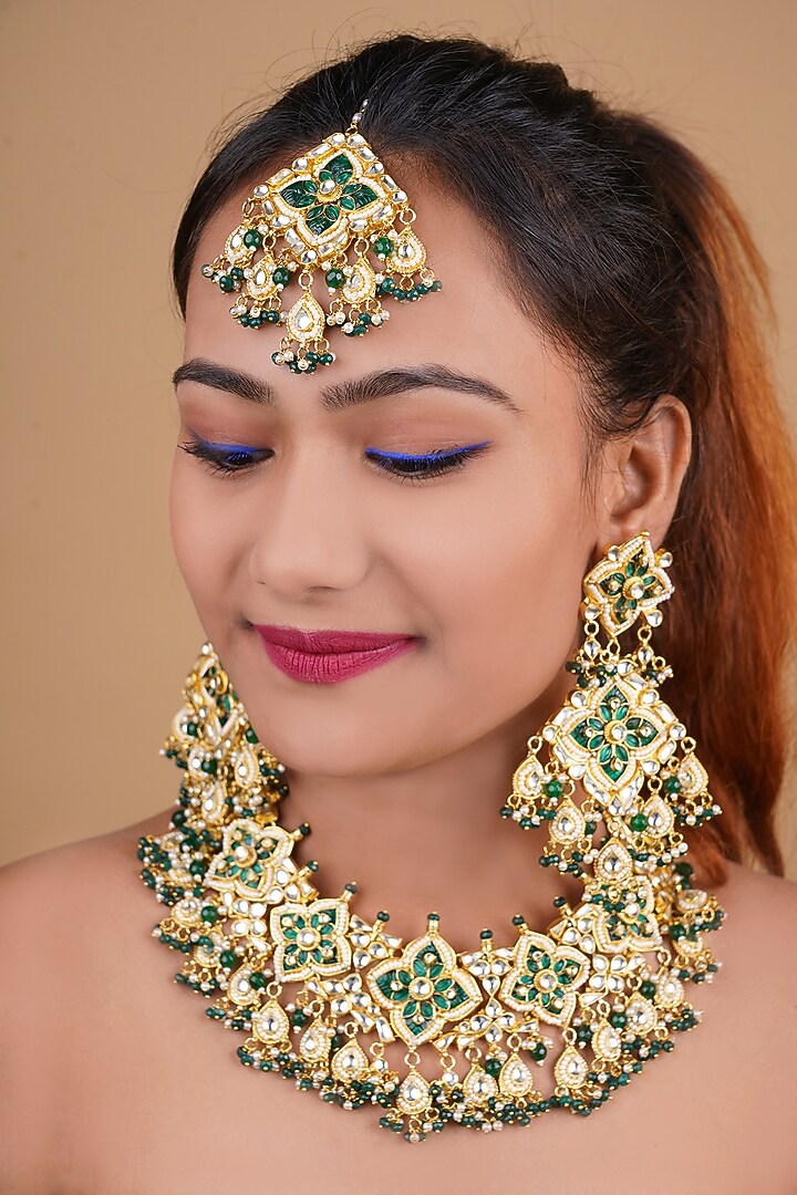 Gold Plated Necklace Set With Natural & Semi Precious Stones by Shlok Jewels at Pernia's Pop Up Shop