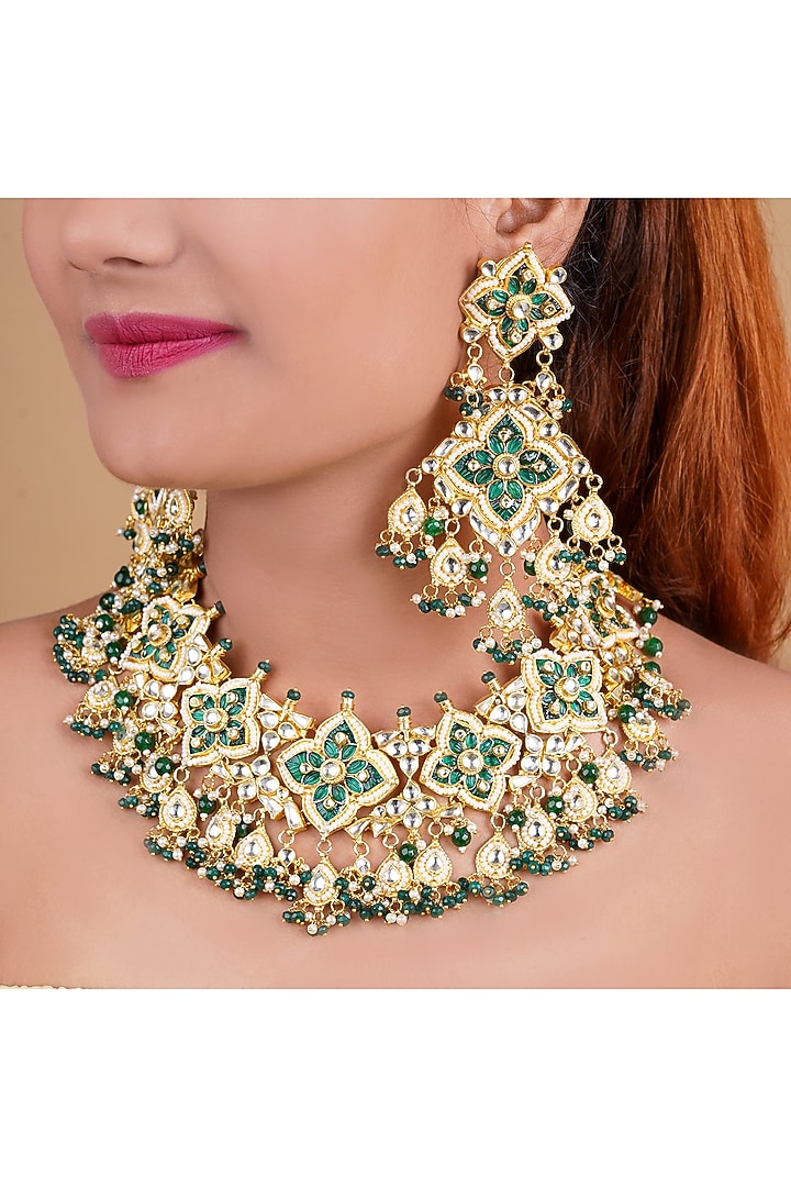 Gold Plated Necklace Set With Natural & Semi Precious Stones by Shlok Jewels at Pernia's Pop Up Shop