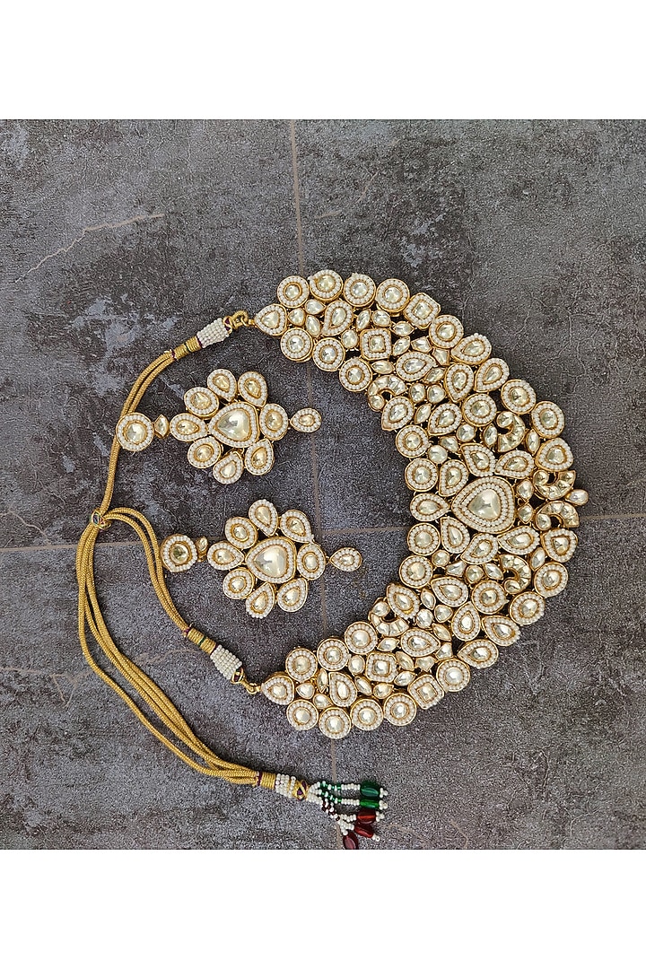 Gold Plated Necklace Set With Kundan Polki by Shlok Jewels at Pernia's Pop Up Shop