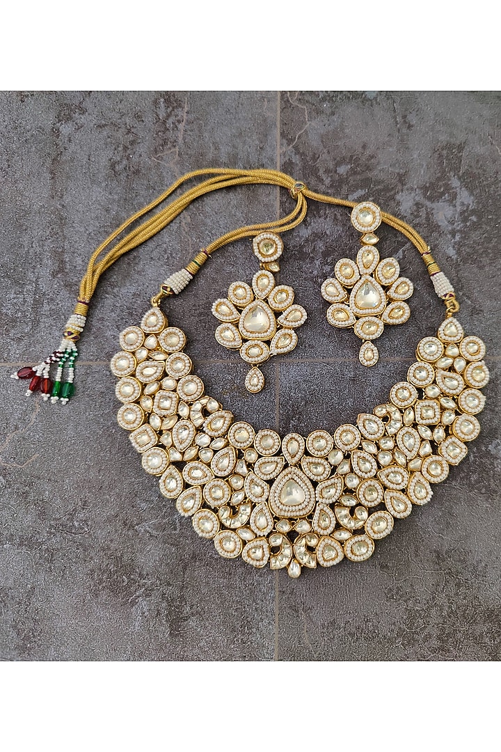 Gold Plated Necklace Set With Kundan Polki by Shlok Jewels at Pernia's Pop Up Shop
