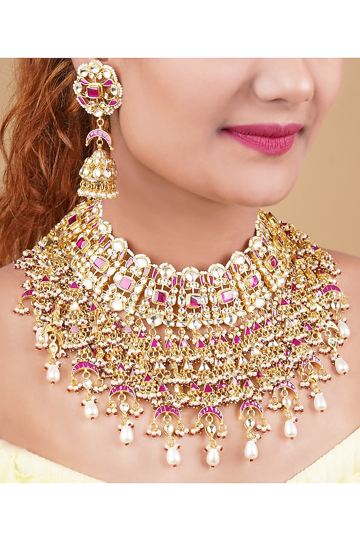 Gold Plated Necklace Set With Semi Precious Stones by Shlok Jewels at Pernia's Pop Up Shop