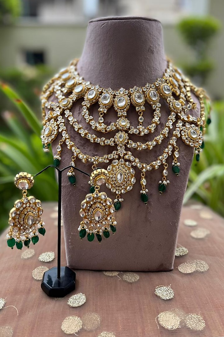 Gold Plated Necklace Set With Natural Gemstones by Shlok Jewels at Pernia's Pop Up Shop