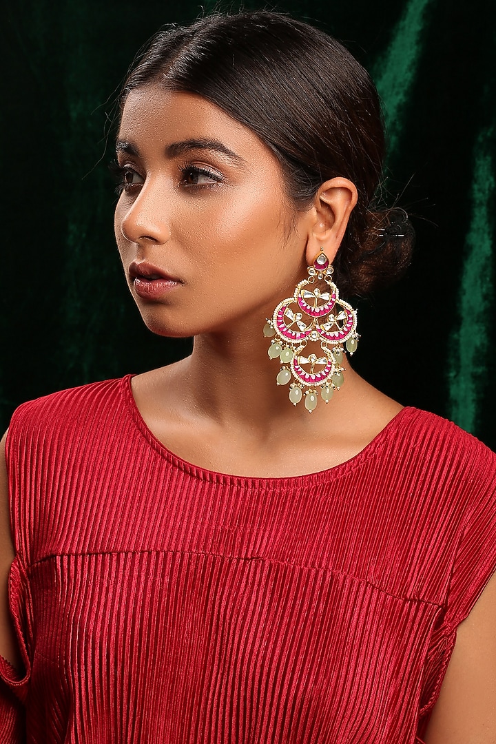 Gold Plated Kundan Polki Earrings by Shlok Jewels at Pernia's Pop Up Shop