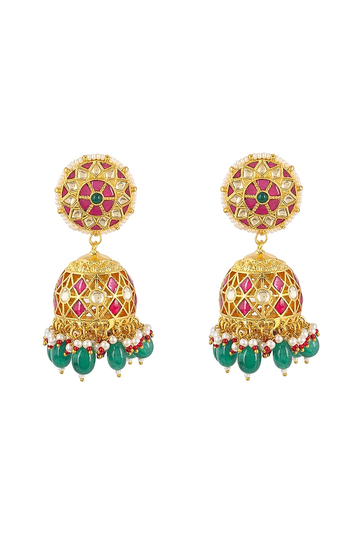 Gold Plated Natural Gemstones Earrings by Shlok Jewels
