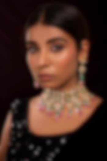 Gold Plated Kundan Stones Necklace Set by Shlok Jewels at Pernia's Pop Up Shop