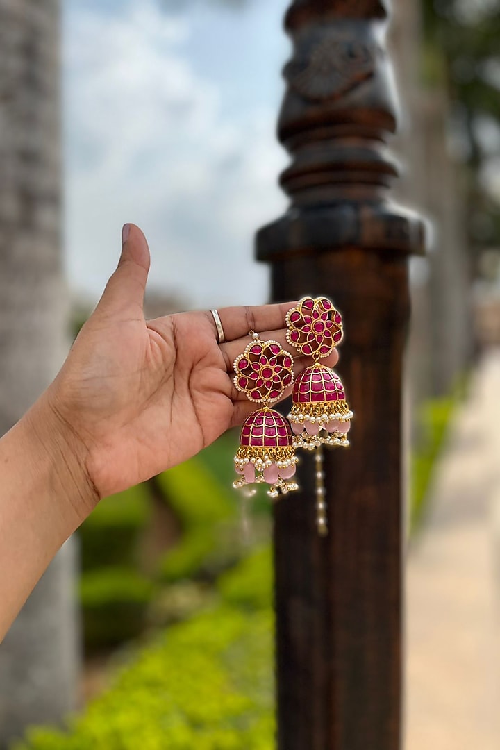 Gold Plated Kundan & Natural Stones Earrings by Shlok Jewels at Pernia's Pop Up Shop
