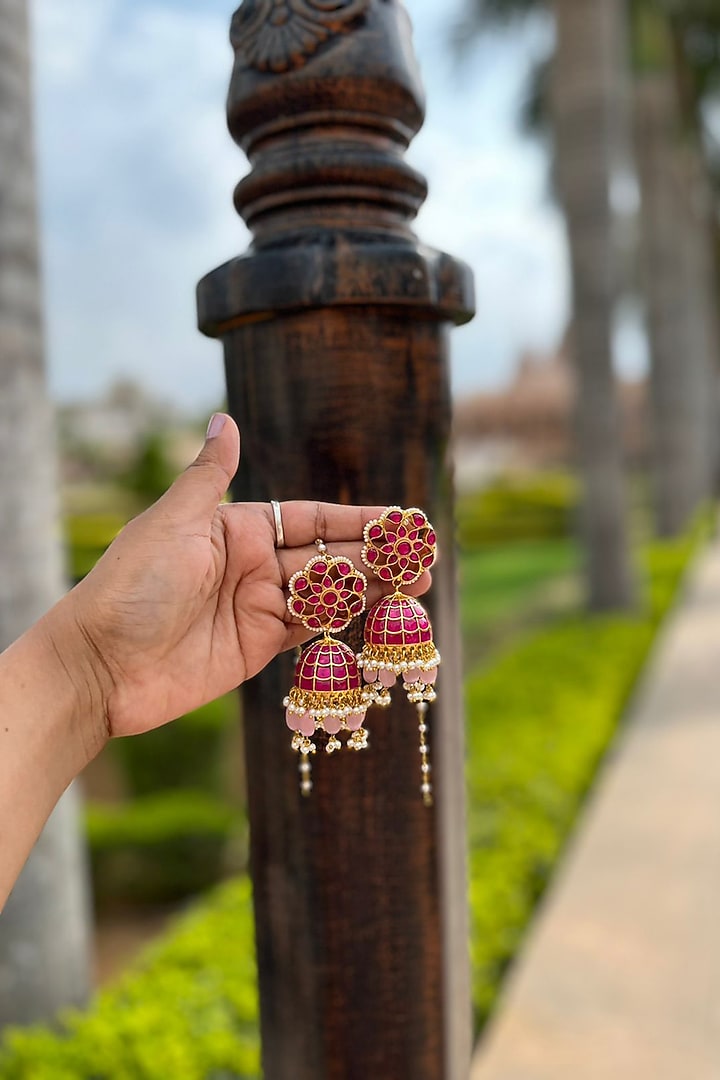 Gold Plated Kundan & Natural Stones Earrings by Shlok Jewels at Pernia's Pop Up Shop