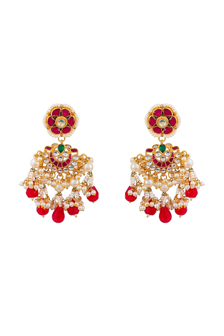 Gold Plated Kundan & Natural Gemstones Earrings by Shlok Jewels