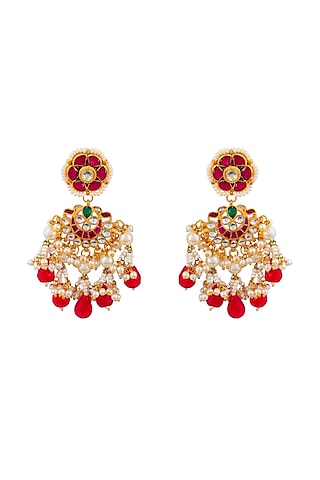 Gold Plated Kundan & Natural Gemstones Earrings by Shlok Jewels