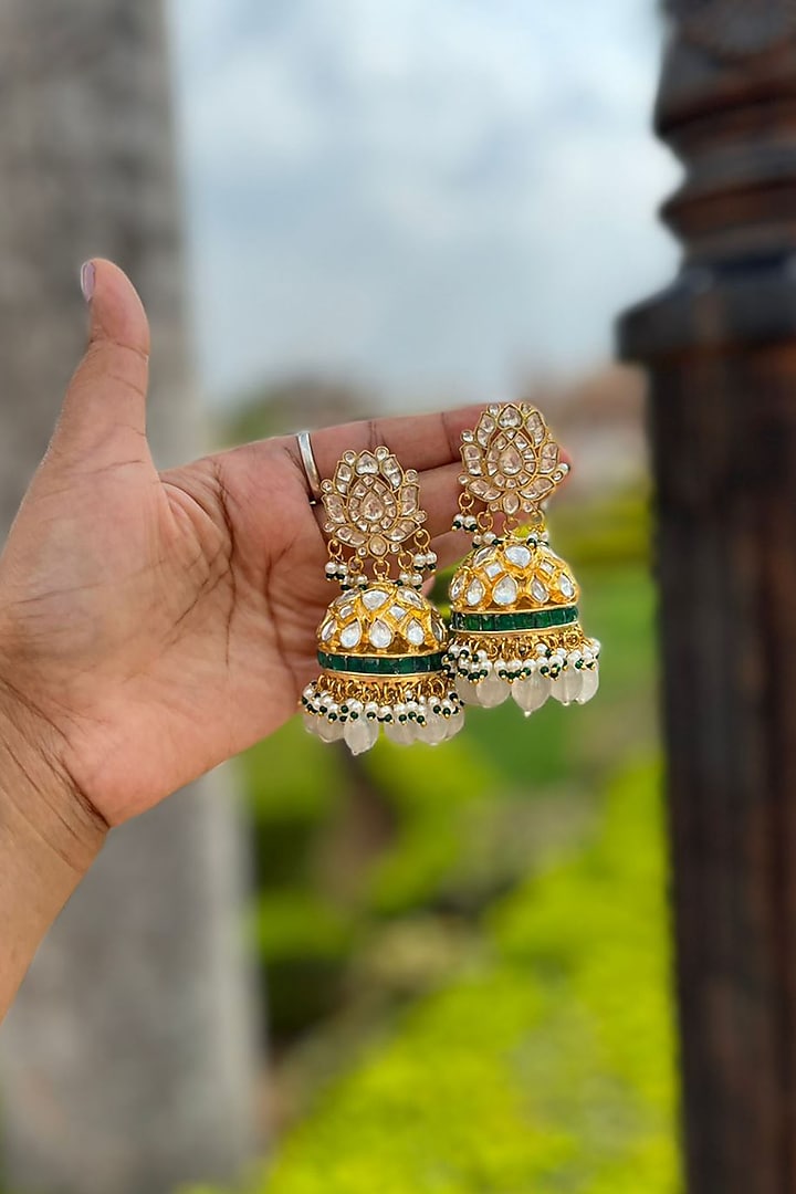 Gold Plated Earrings With Kundan Polki by Shlok Jewels at Pernia's Pop Up Shop