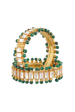 Gold Plated Openable Bangles With Kundan Polki (Set of 2) by Shlok Jewels