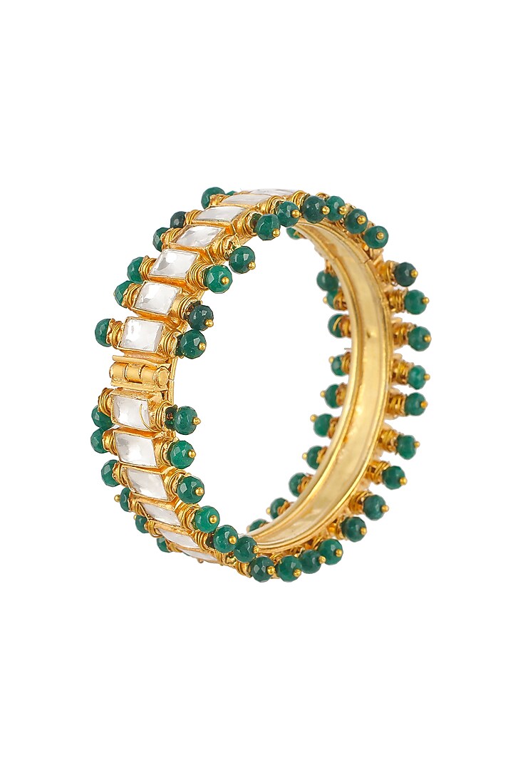 Gold Plated Openable Bangles With Kundan Polki (Set of 2) by Shlok Jewels at Pernia's Pop Up Shop
