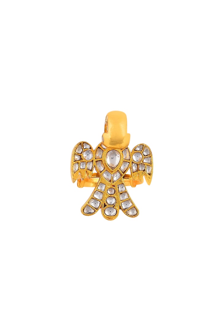 Gold Plated Kundan Polki & Natural Stones Ring by Shlok Jewels