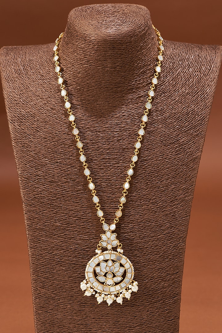 Gold Plated Kundan Polki Long Necklace by Shlok Jewels at Pernia's Pop Up Shop
