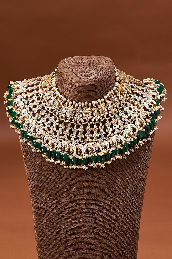 Gold Plated Kundan Polki Necklace Set by Shlok Jewels