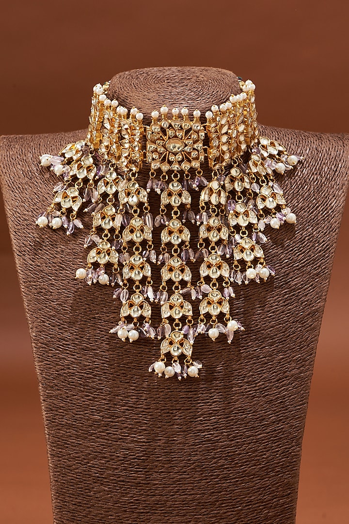 Gold Plated Kundan Polki Necklace Set by Shlok Jewels