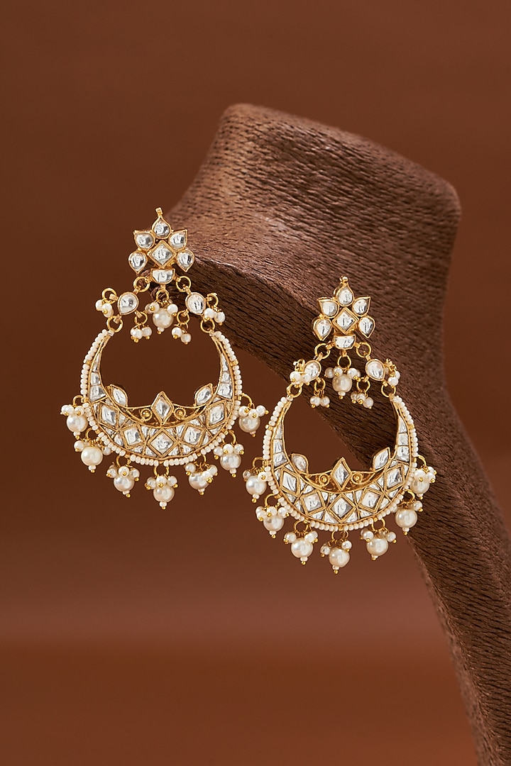 Gold Plated Kundan Polki Chandbali Earrings by Shlok Jewels at Pernia's Pop Up Shop