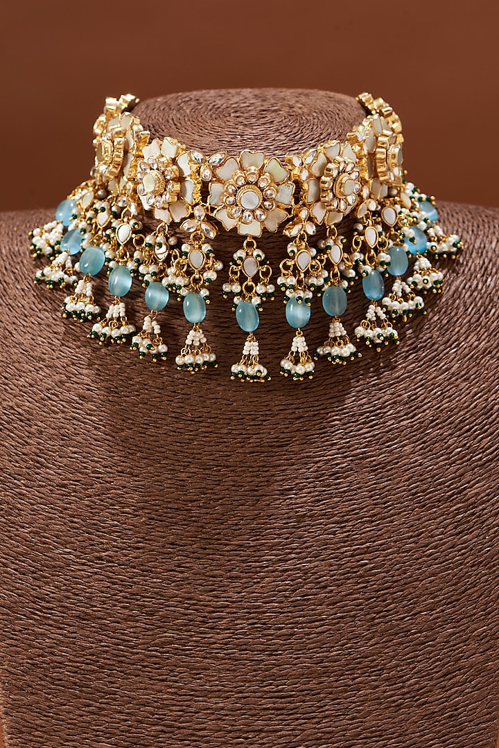Gold Plated Mother Of Pearls Necklace Set by Shlok Jewels