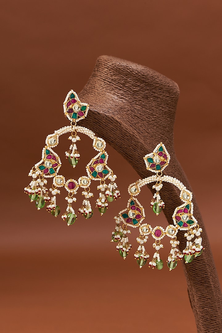 Gold Plated Kundan Hoop Earrings by Shlok Jewels