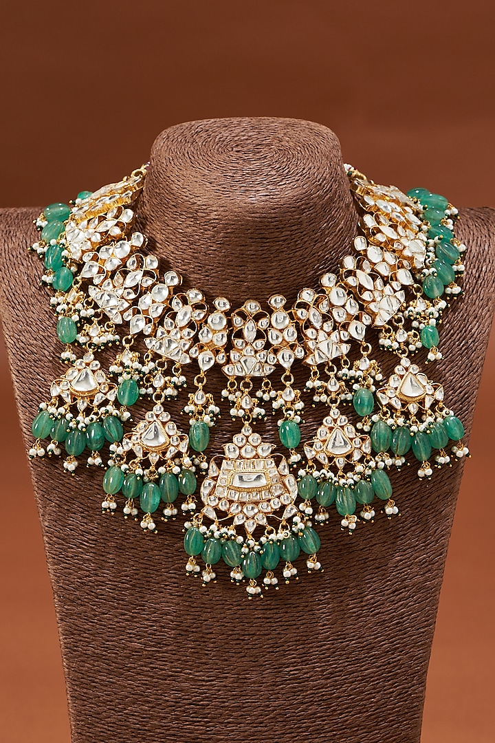 Gold Plated Necklace Set With Gemstones by Shlok Jewels