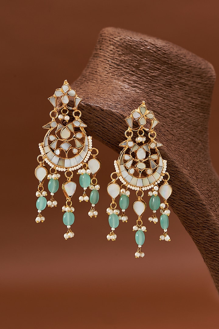 Gold Plated Mother Of Pearl Chandbali Earrings by Shlok Jewels at Pernia's Pop Up Shop