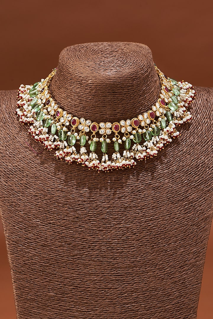 Gold Plated Kundan Choker Necklace Set by Shlok Jewels