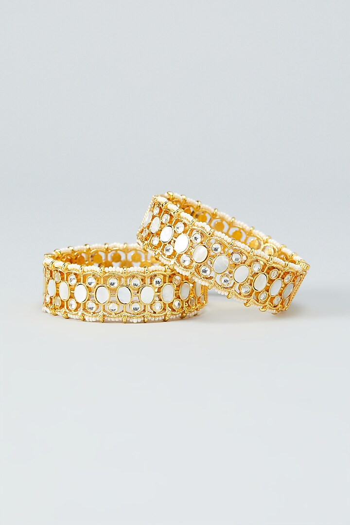 Gold Plated Kundan Bangles In Copper (Set of 2) by Shlok Jewels at Pernia's Pop Up Shop
