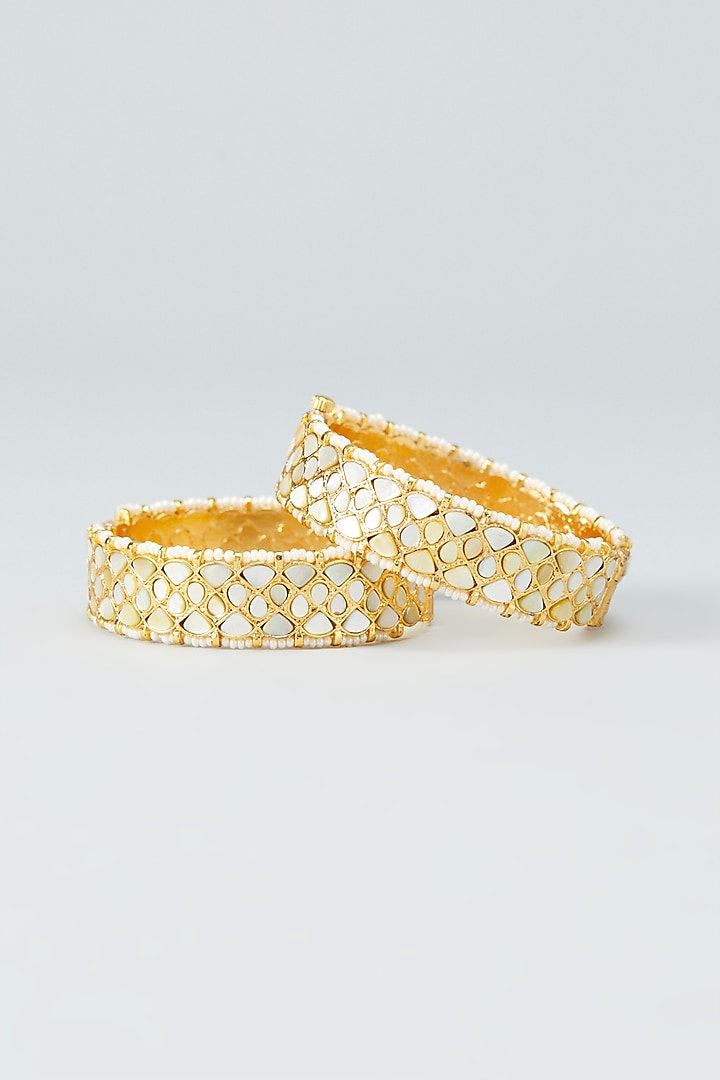 Gold Plated Bangles With Kundan Stones (Set of 2) by Shlok Jewels at Pernia's Pop Up Shop
