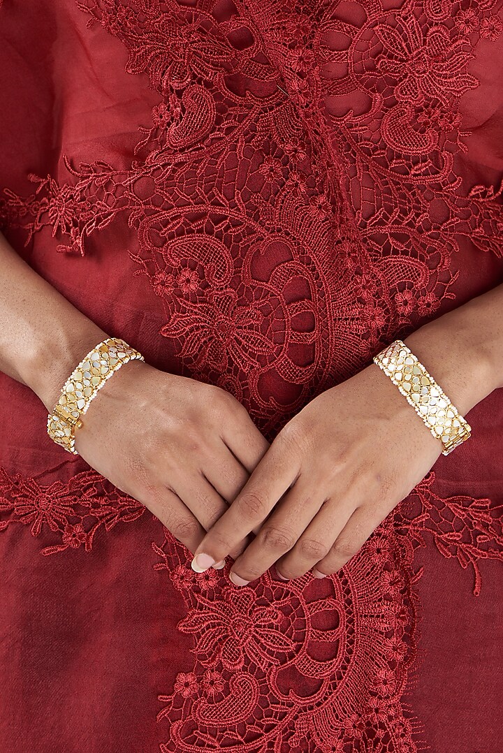 Gold Plated Bangles With Kundan Stones (Set of 2) by Shlok Jewels at Pernia's Pop Up Shop