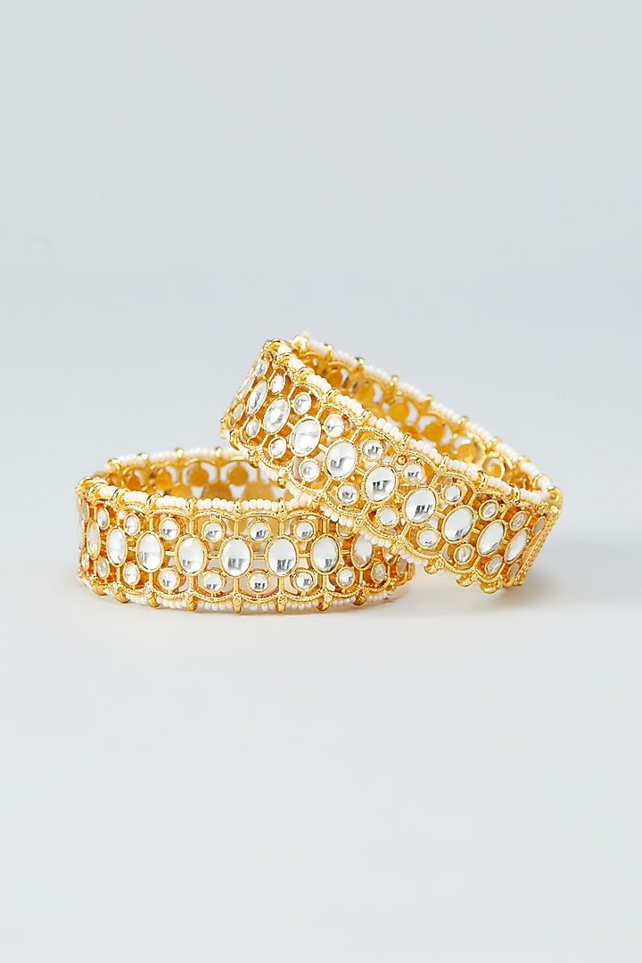 Gold Plated Kundan Bangles In Copper (Set of 2) by Shlok Jewels at Pernia's Pop Up Shop