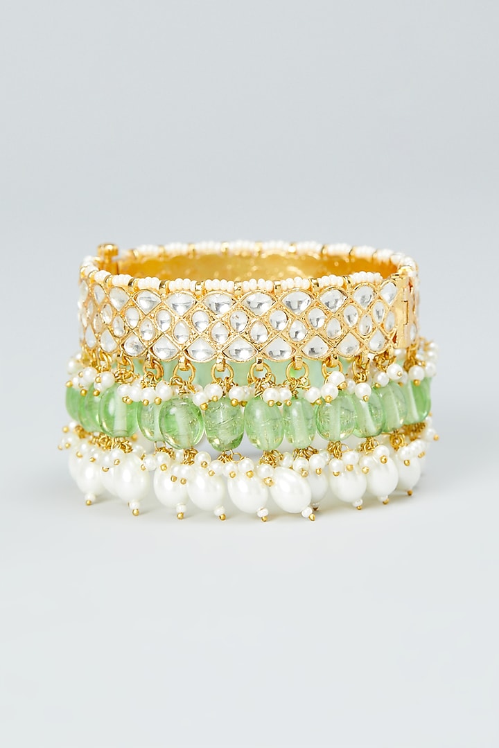 Gold Plated Precious Stone Bangle (Set of 2) by Shlok Jewels at Pernia's Pop Up Shop