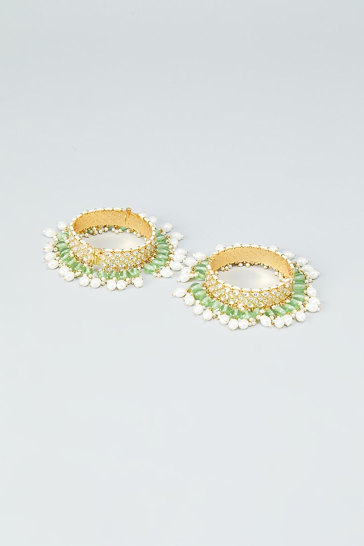 Gold Plated Precious Stone Bangle (Set of 2) by Shlok Jewels at Pernia's Pop Up Shop