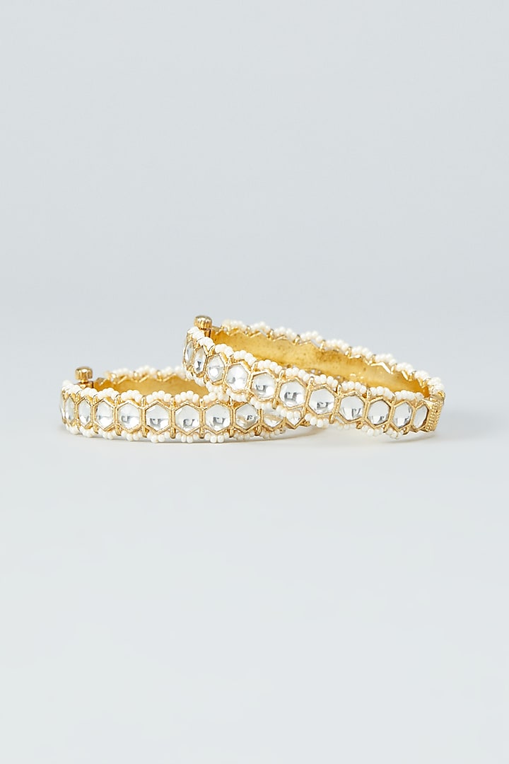 Gold Plated Kundan Bangles (Set of 2) by Shlok Jewels at Pernia's Pop Up Shop