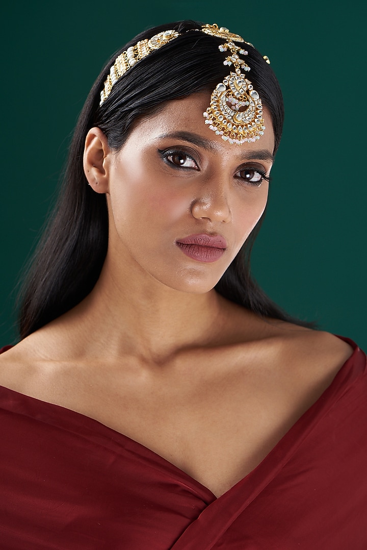 Gold Plated Kundan Mathapatti by Shlok Jewels at Pernia's Pop Up Shop