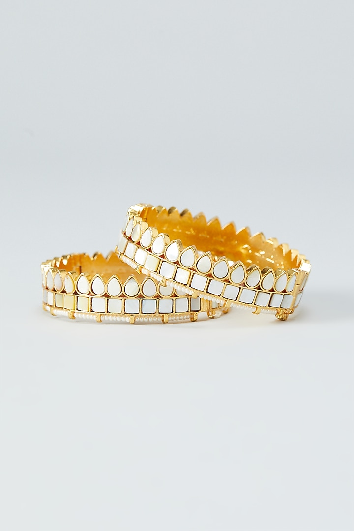 Gold Plated Mother Of Pearl Bangles (Set of 2) by Shlok Jewels at Pernia's Pop Up Shop
