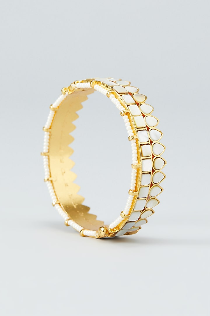 Gold Plated Mother Of Pearl Bangles (Set of 2) by Shlok Jewels at Pernia's Pop Up Shop