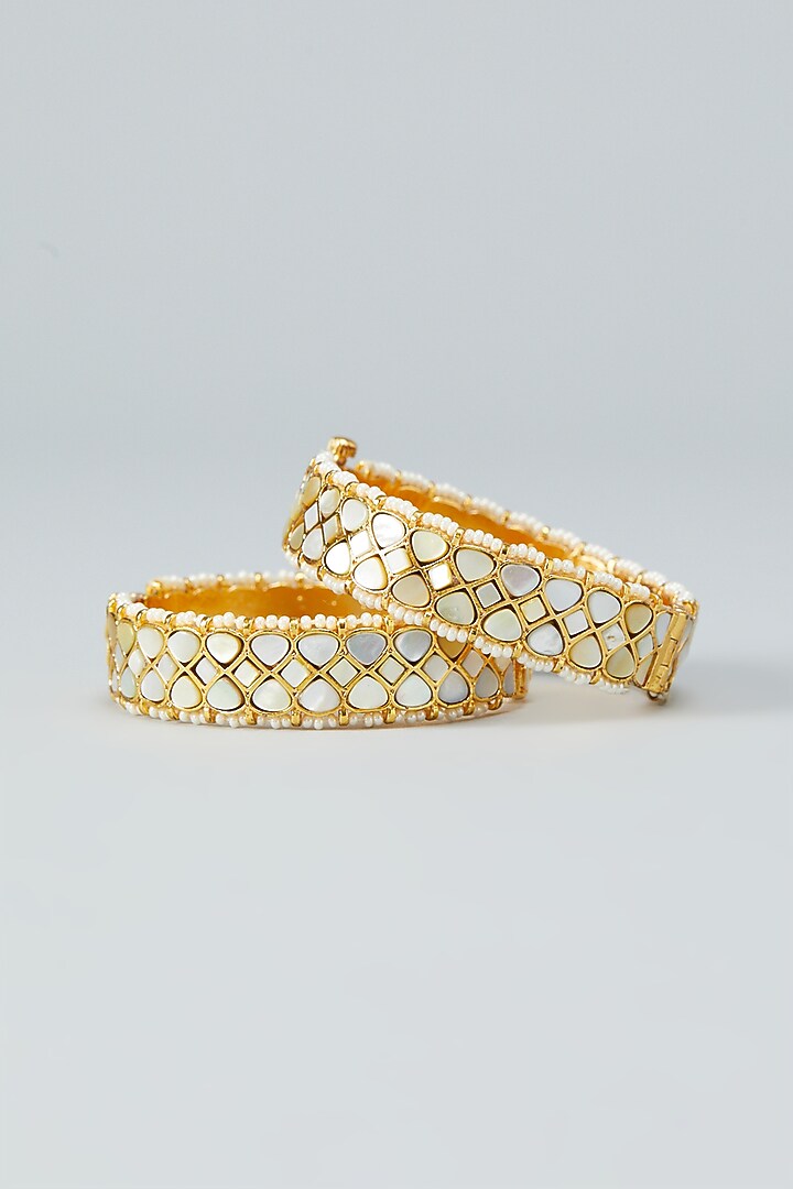 Gold Plated Pearl Bangles (Set of 2) by Shlok Jewels at Pernia's Pop Up Shop