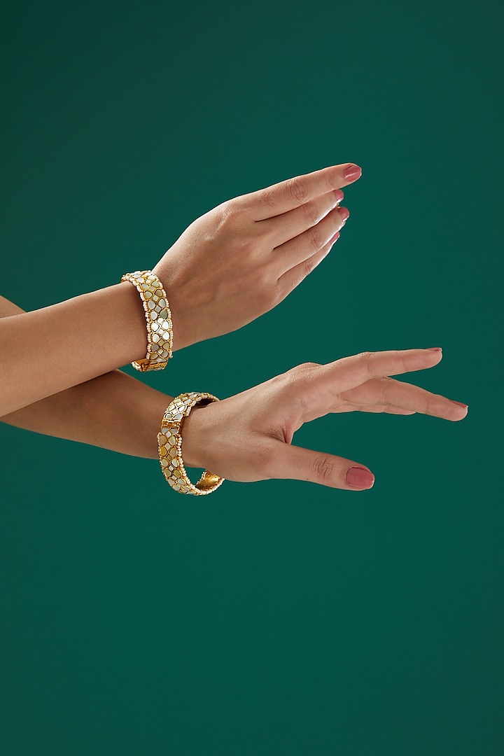 Gold Plated Pearl Bangles (Set of 2) by Shlok Jewels at Pernia's Pop Up Shop