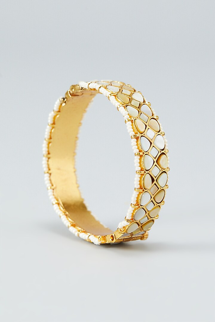 Gold Plated Pearl Bangles (Set of 2) by Shlok Jewels at Pernia's Pop Up Shop