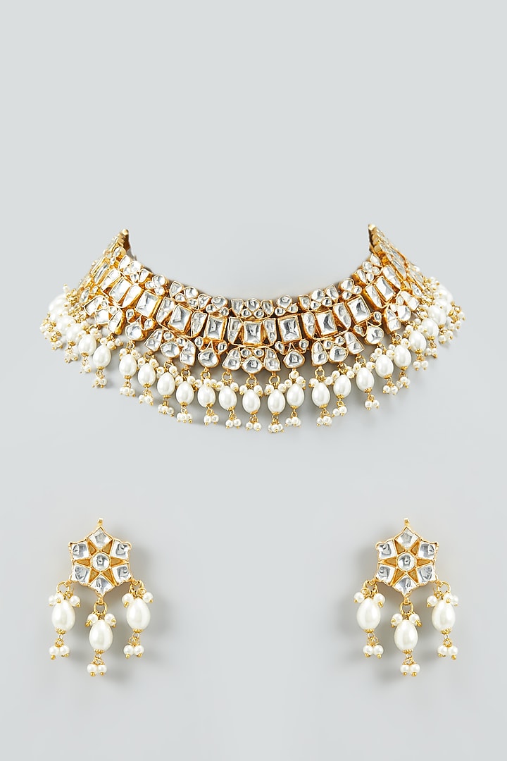 Gold Plated Kundan Necklace Set by Shlok Jewels at Pernia's Pop Up Shop